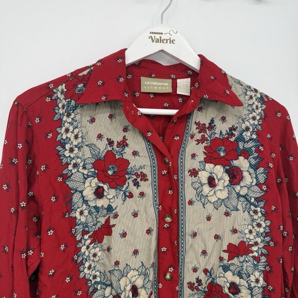 Liz Claiborne Vintage Rayon Floral Button Front Top Size Small Retro Boho - Picture 2 of 9